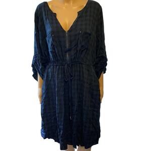 Torrid Women 3/3X ShirtDress NavyBlack Plaid ZipFront VNeck TieWaist Work Travel